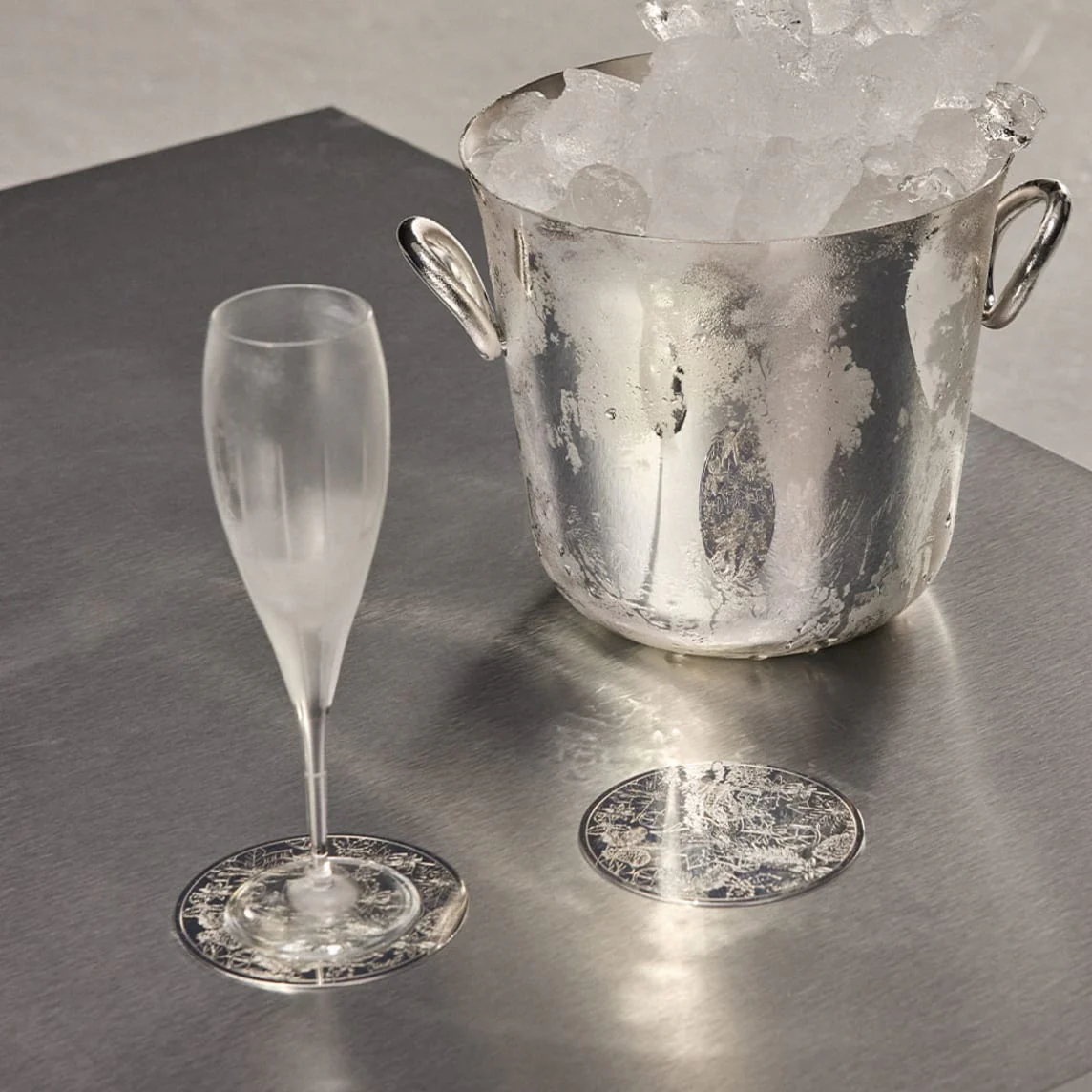 Christofle Bouquet Givré Stainless Steel Glass Coasters - Set of 2 - Image 6