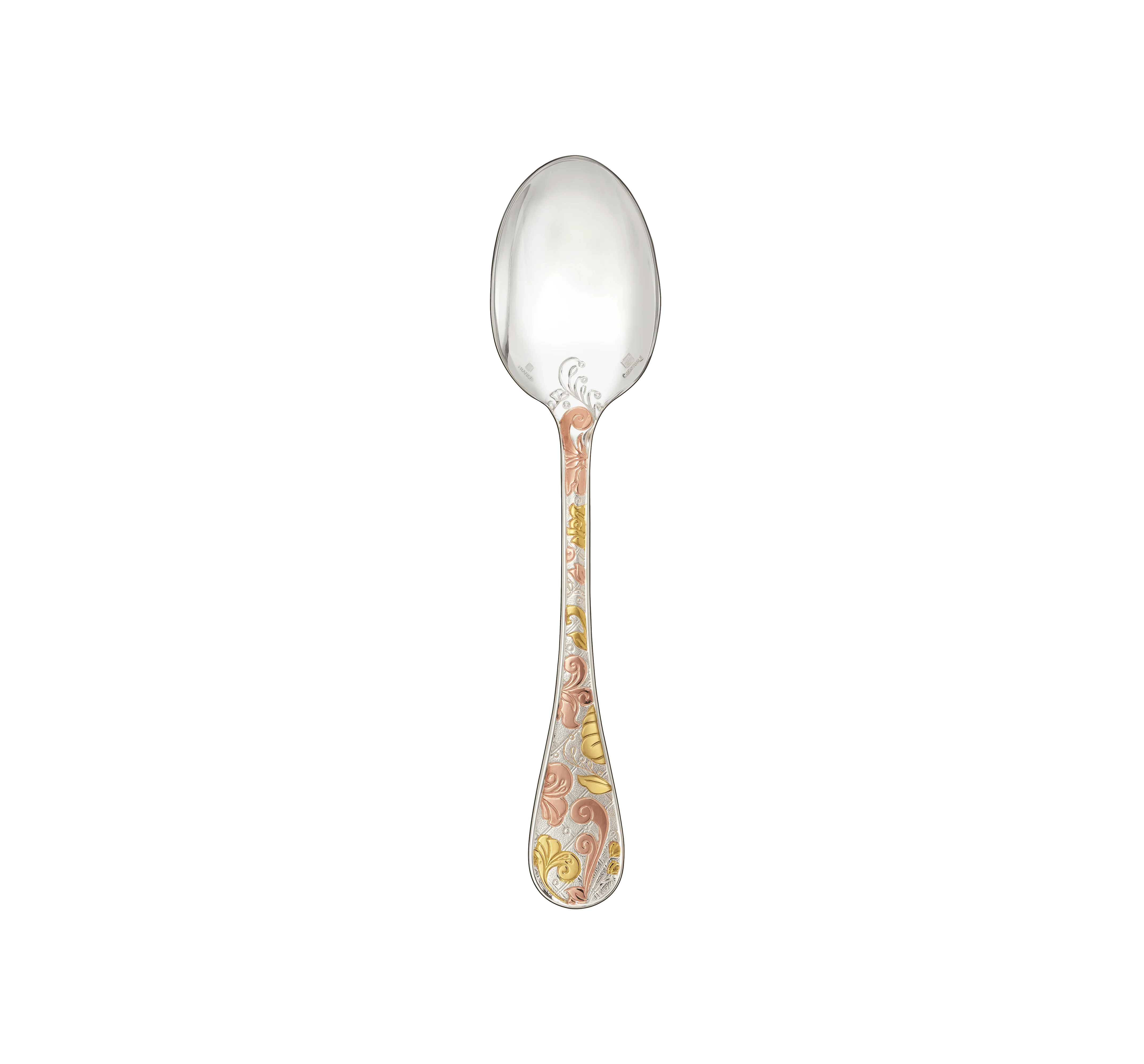 Christofle Jardin d'Eden Silver Plated Gold Accents Dessert Spoon - Rose Gold And Gold Two Golds