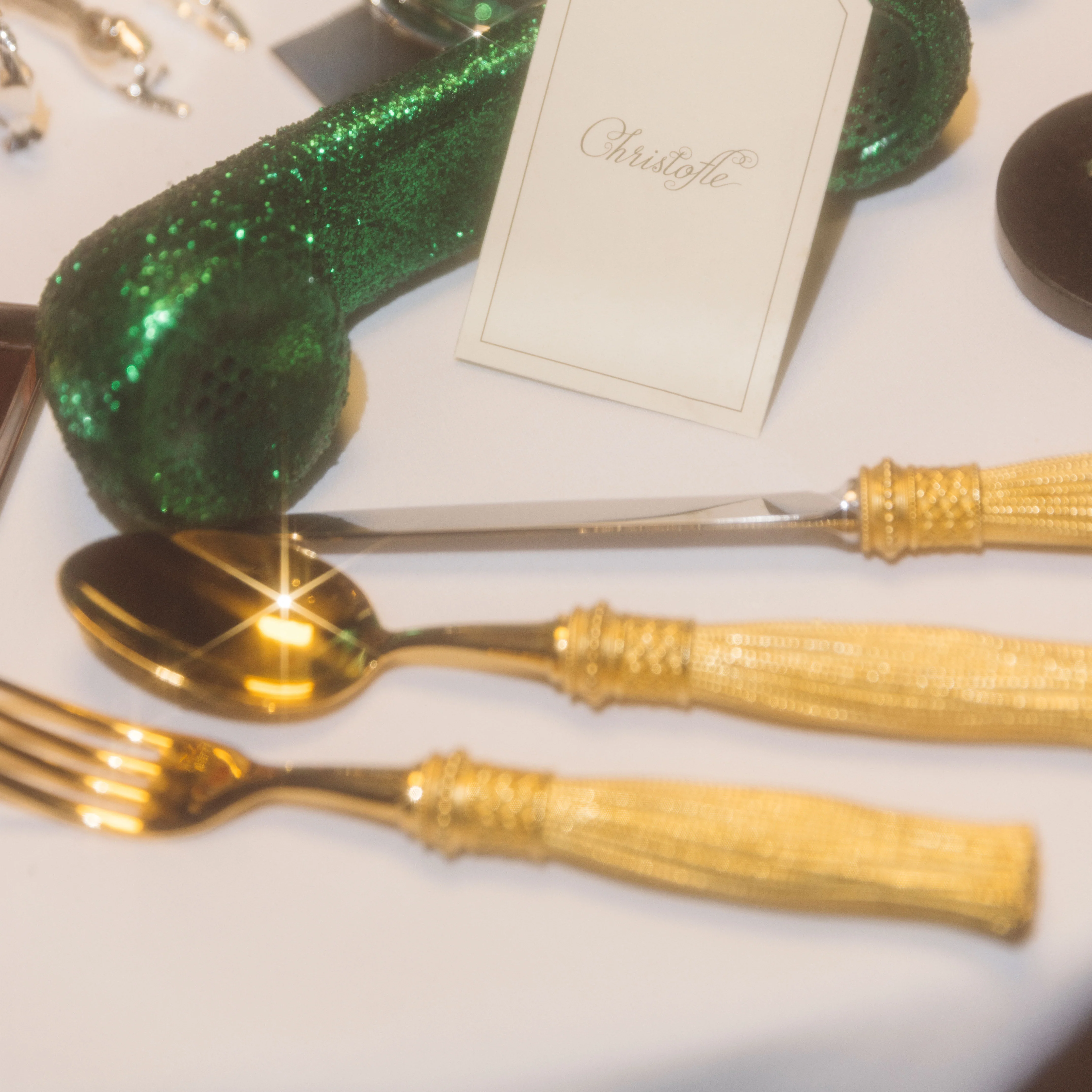 Christofle Pompon Silver Plated Gilded 4-Piece Cutlery Set - Image 2