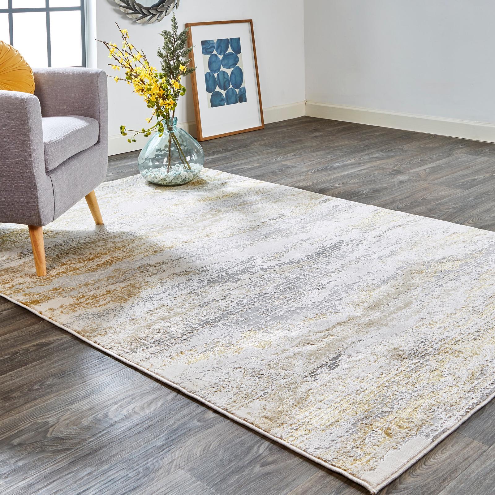 Feizy Aura 3735F Modern Abstract Rug in Gold/Gray/Ivory - Image 3