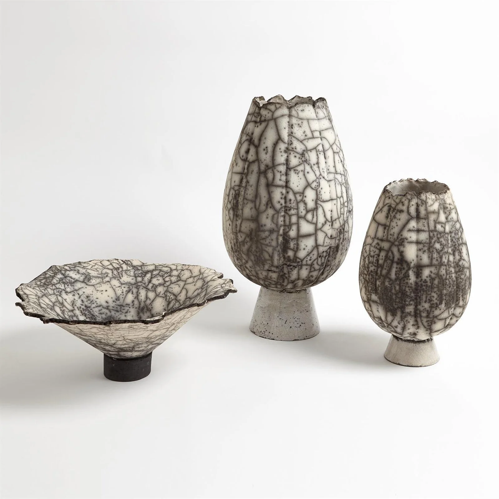 Global Views Black Raku Crackled Footed Bowl - Image 2