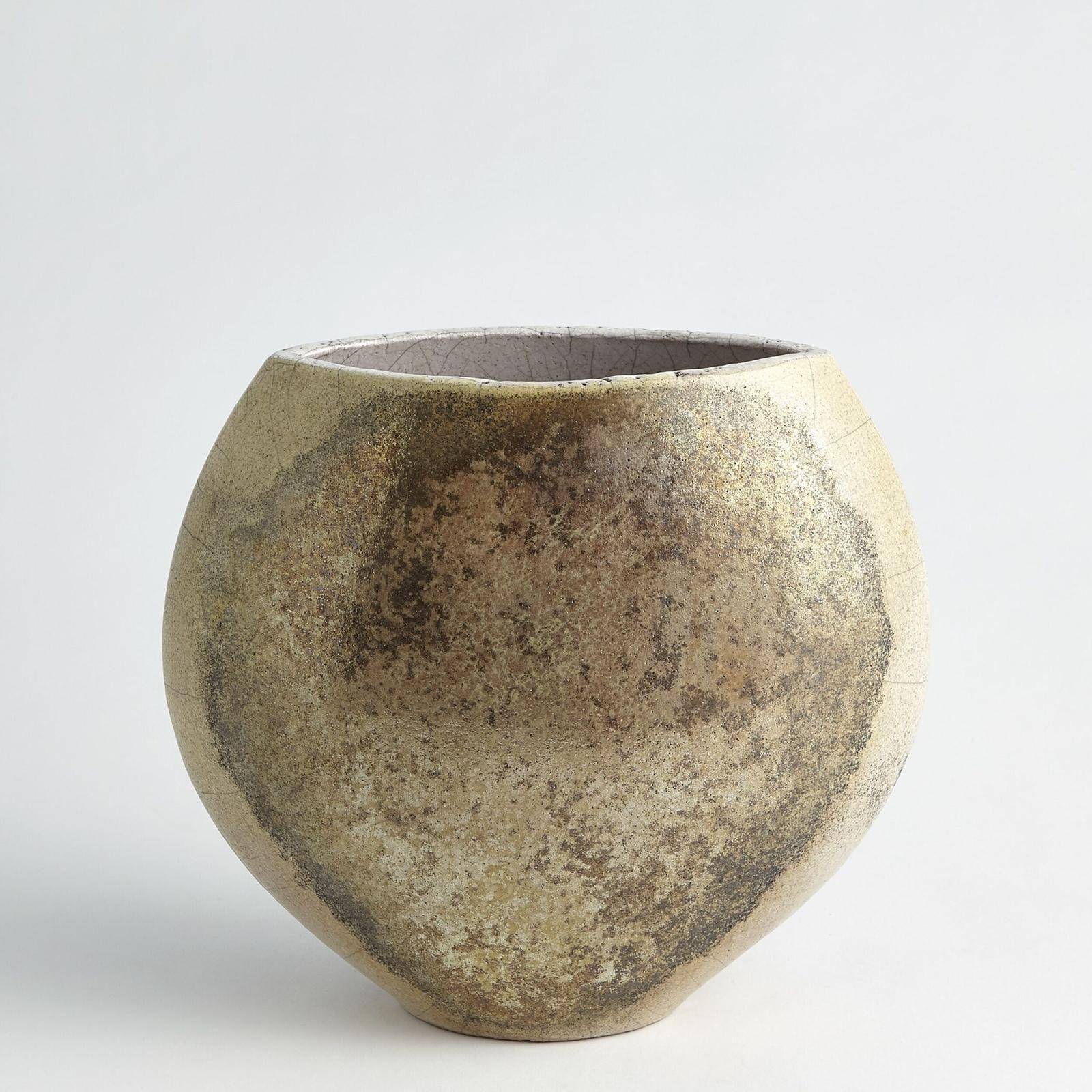 Global Views Golden Raku Flat Round Vase - Image 2