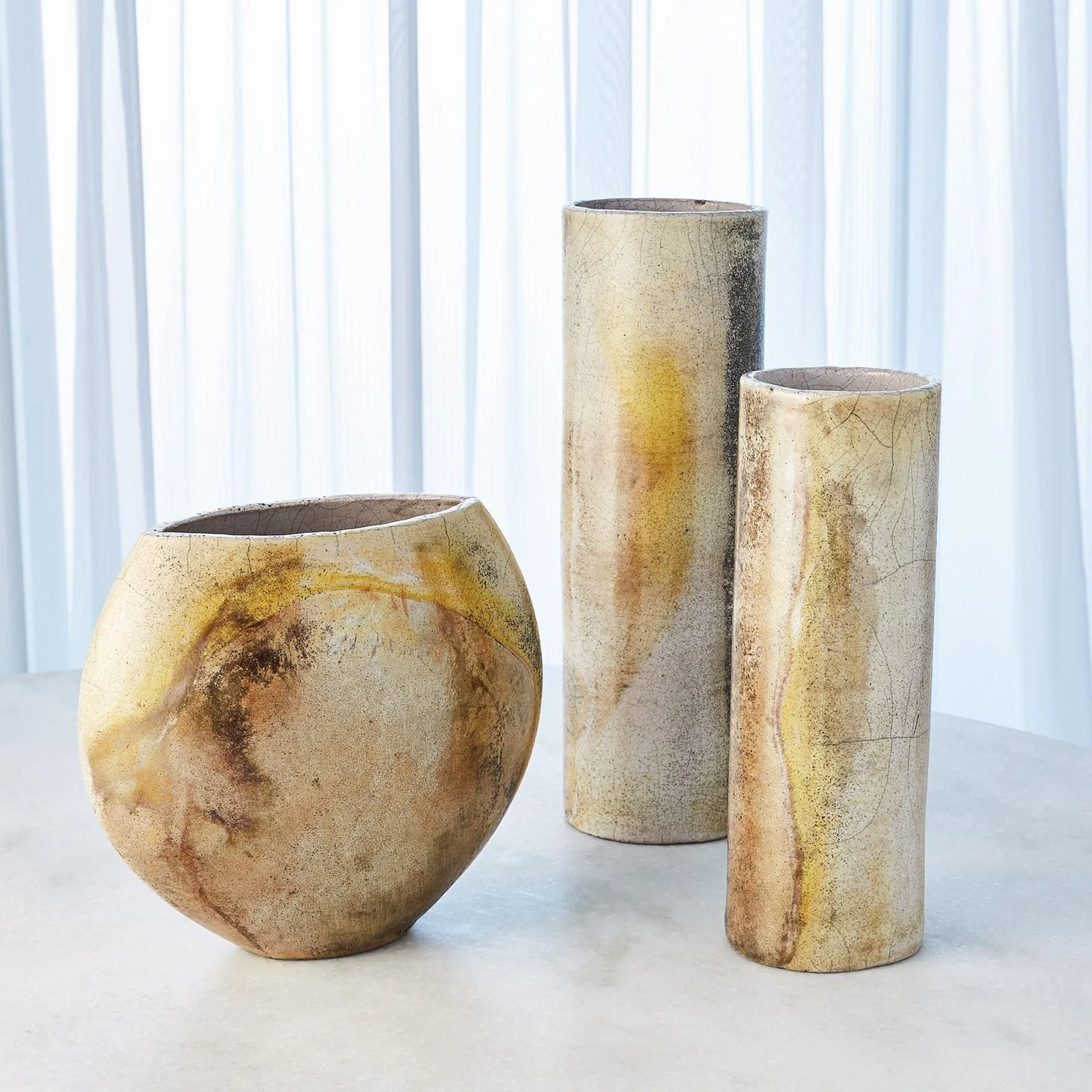 Global Views Golden Raku Flat Round Vase - Image 5