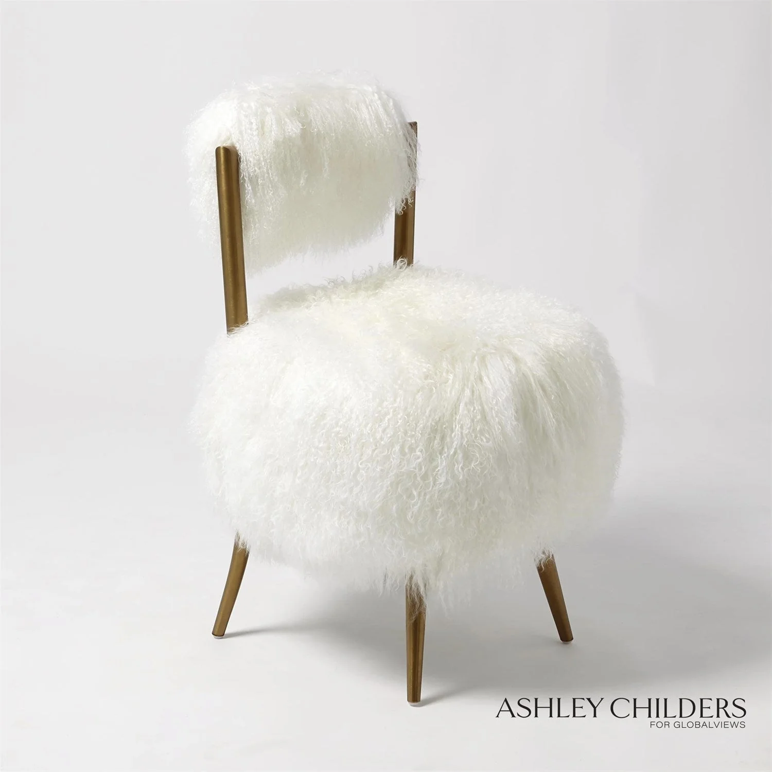 Global Views White Hailey Chair Mongolian Lamb - Image 4