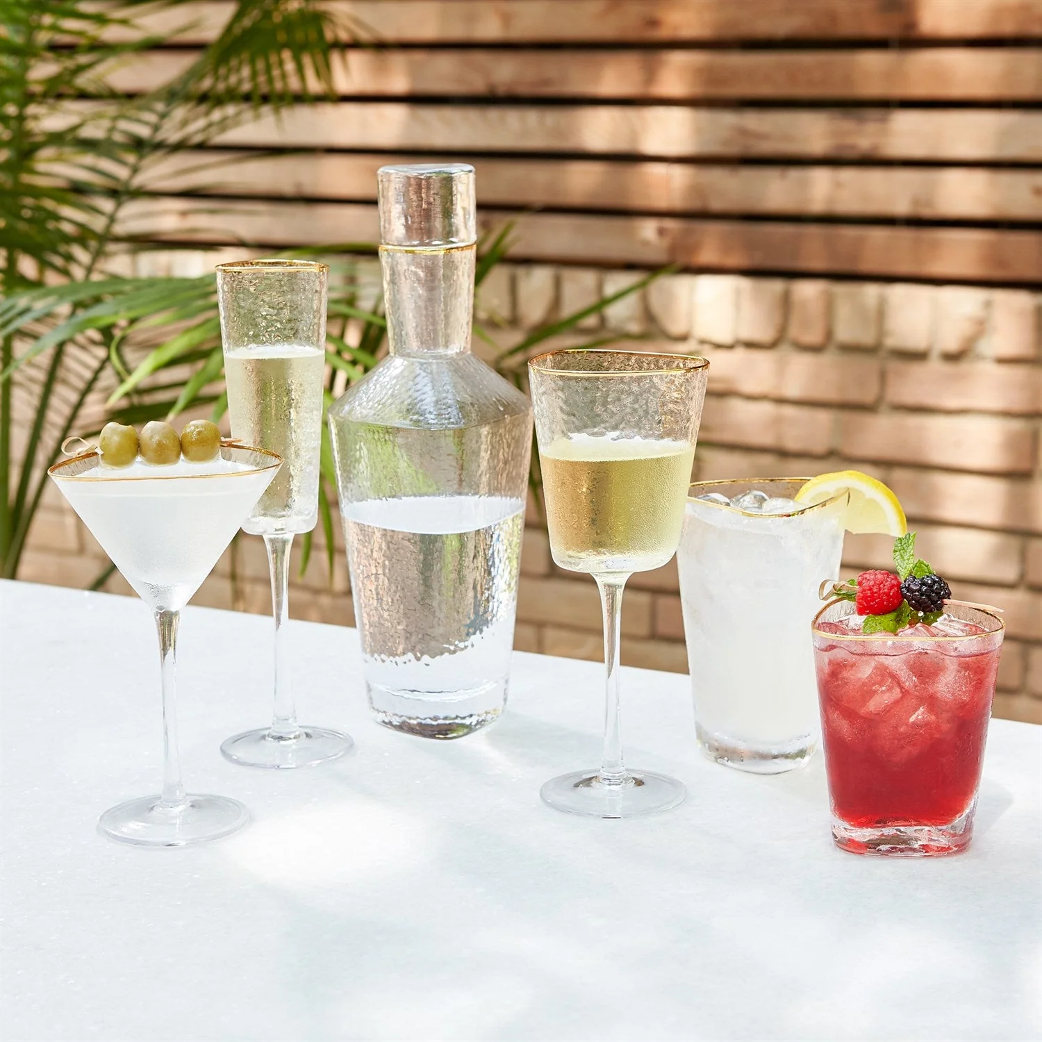 Global Views Clear Gold Rim Hammered Martini Glasses - Image 5