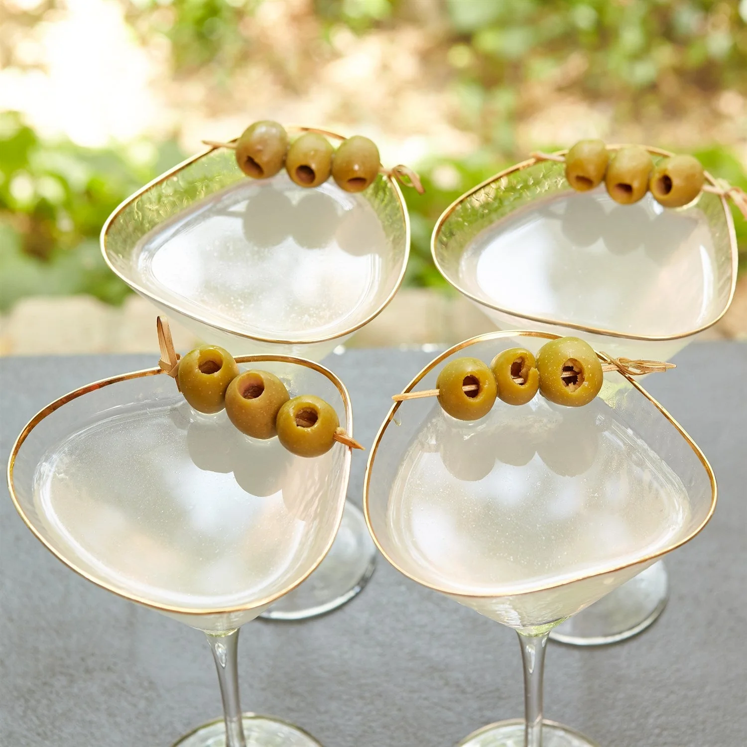 Global Views Clear Gold Rim Hammered Martini Glasses - Image 7