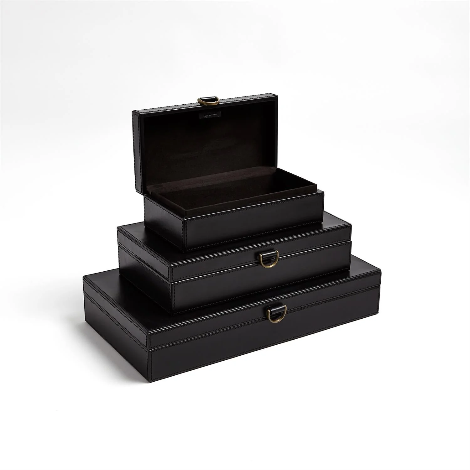 Global Views Black Marbled Leather D Ring Box - Image 3