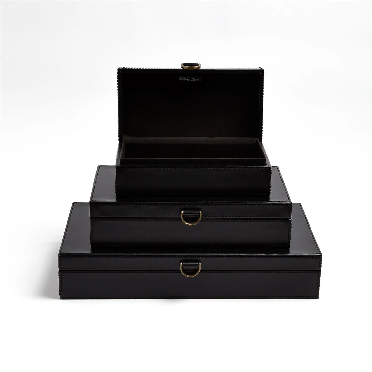 Global Views Black Marbled Leather D Ring Box - Image 4
