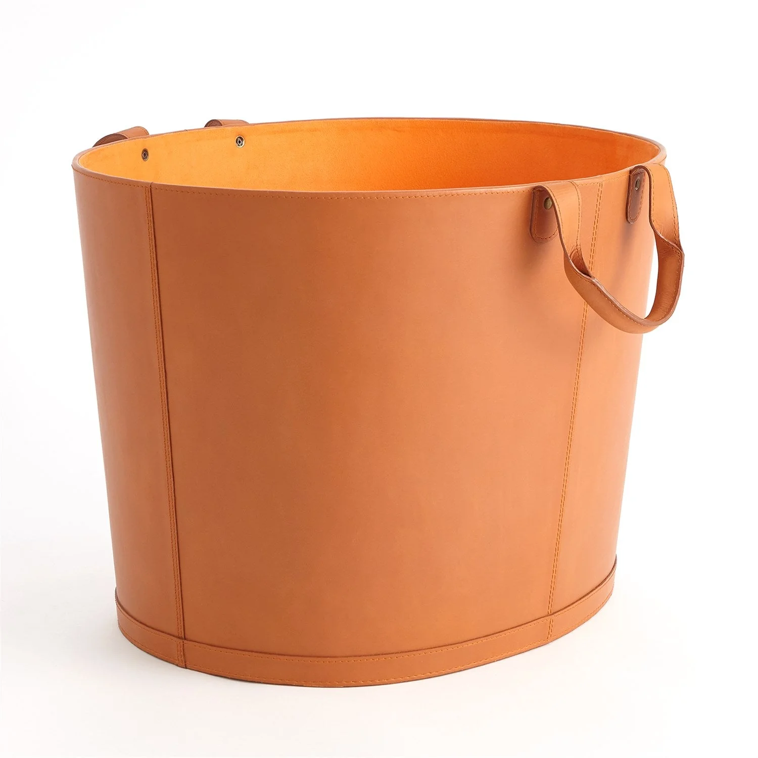 Global Views Orange Oversized Oval Leather Basket - Image 2