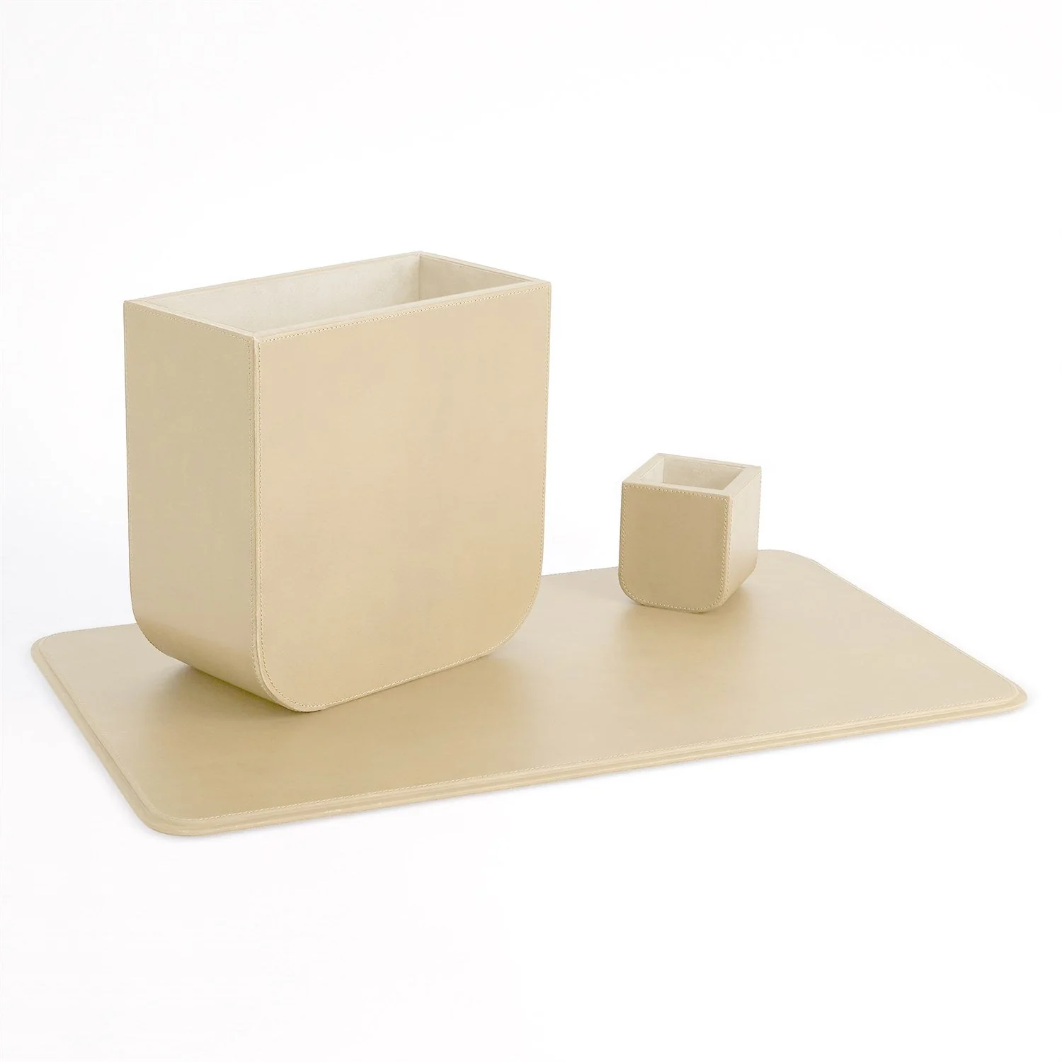 Global Views Beige Radius Edge Leather Desk Accessories - Image 2