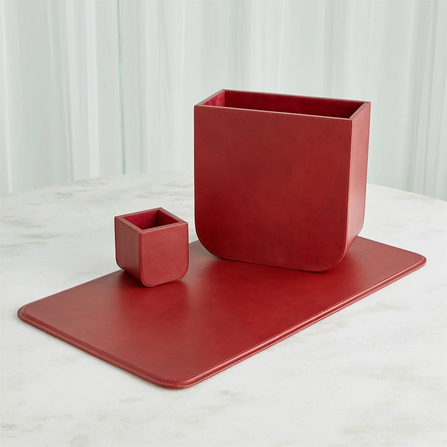 Global Views Deep Red Radius Edge Leather Desk Accessories