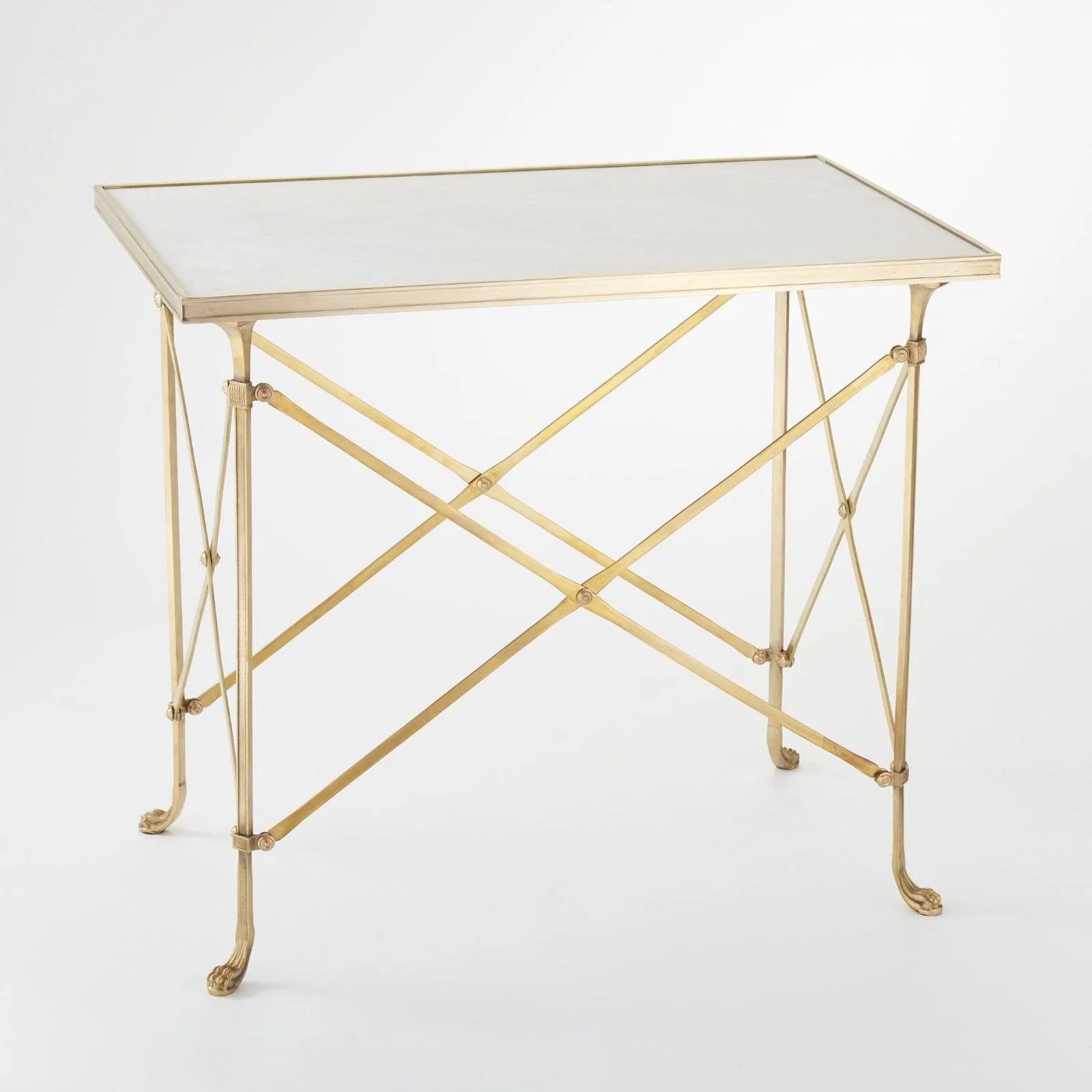 Global Views White Marble Brass Rectangular Directoire Table