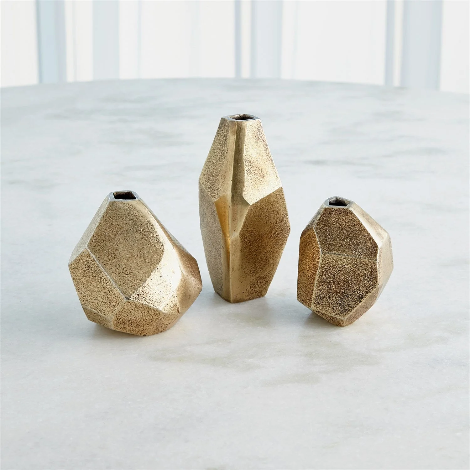 Global Views Antique Brass Geo Vases - Image 2
