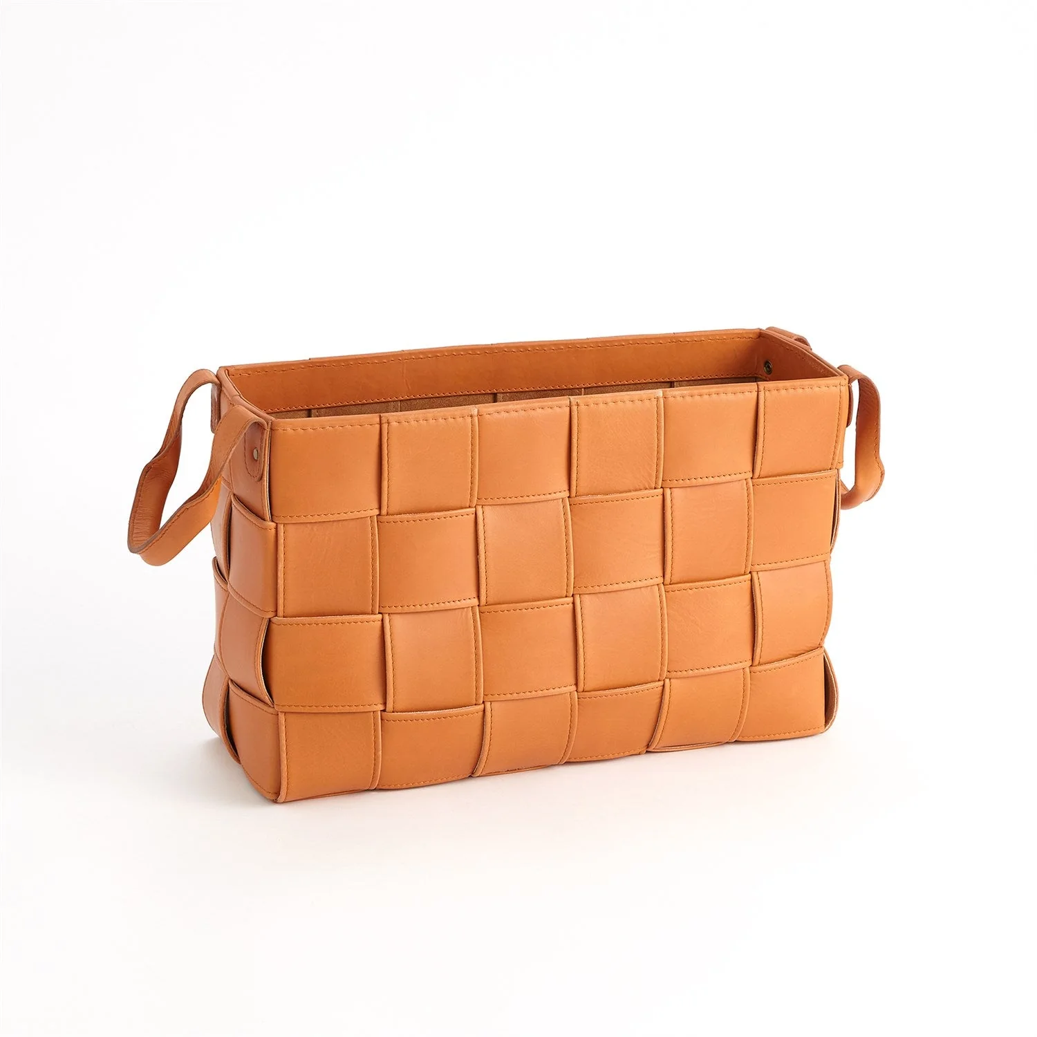 Global Views Orange Soft Woven Leather Basket - Image 8