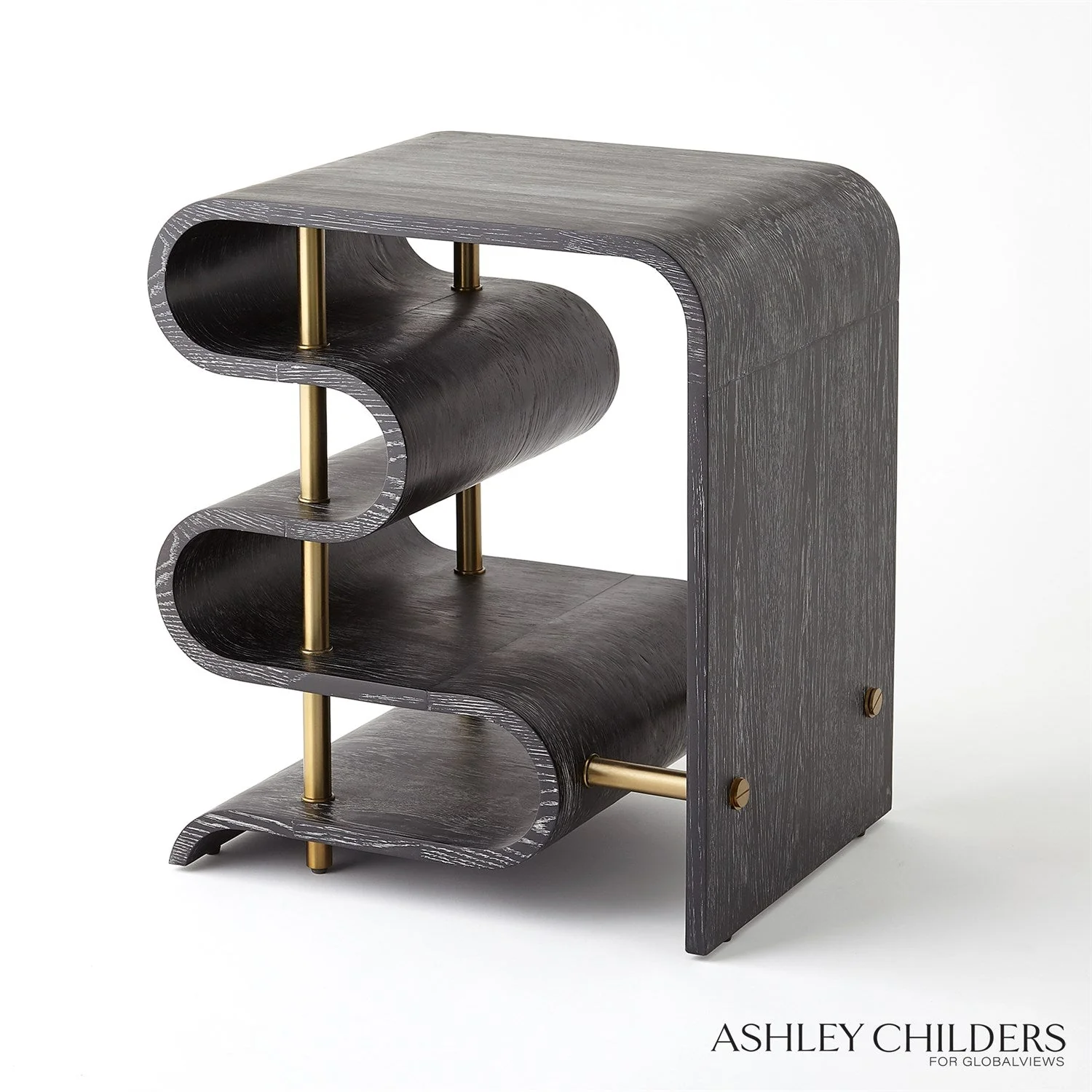 Global Views Ebony Cerused Traverse Side Table - Image 3