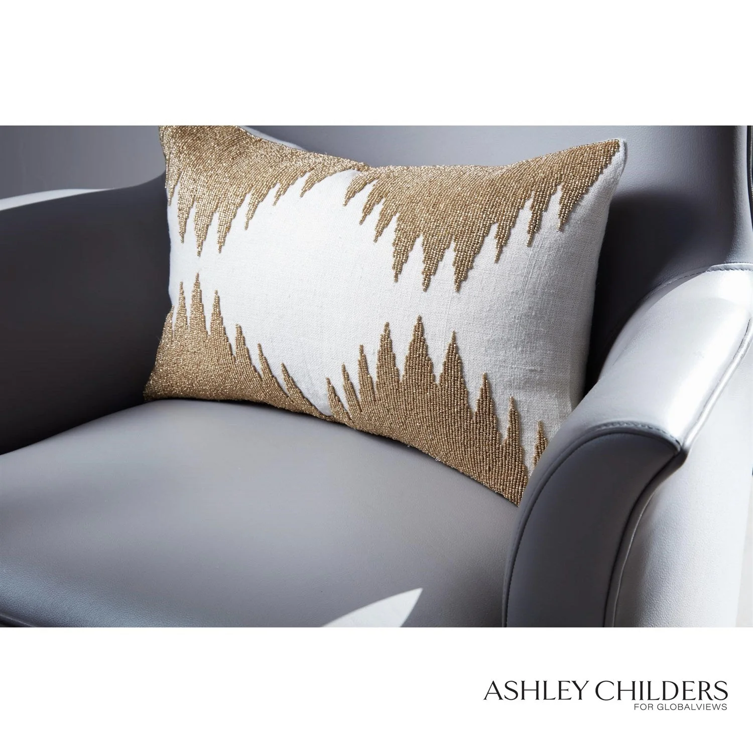 Global Views Gold Seed Beads Bone Tristan Pillow - Image 4