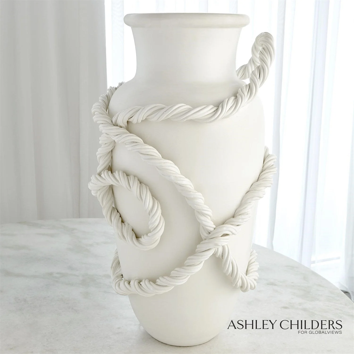 Global Views Matte White Twisted Amphora Vase - Image 3