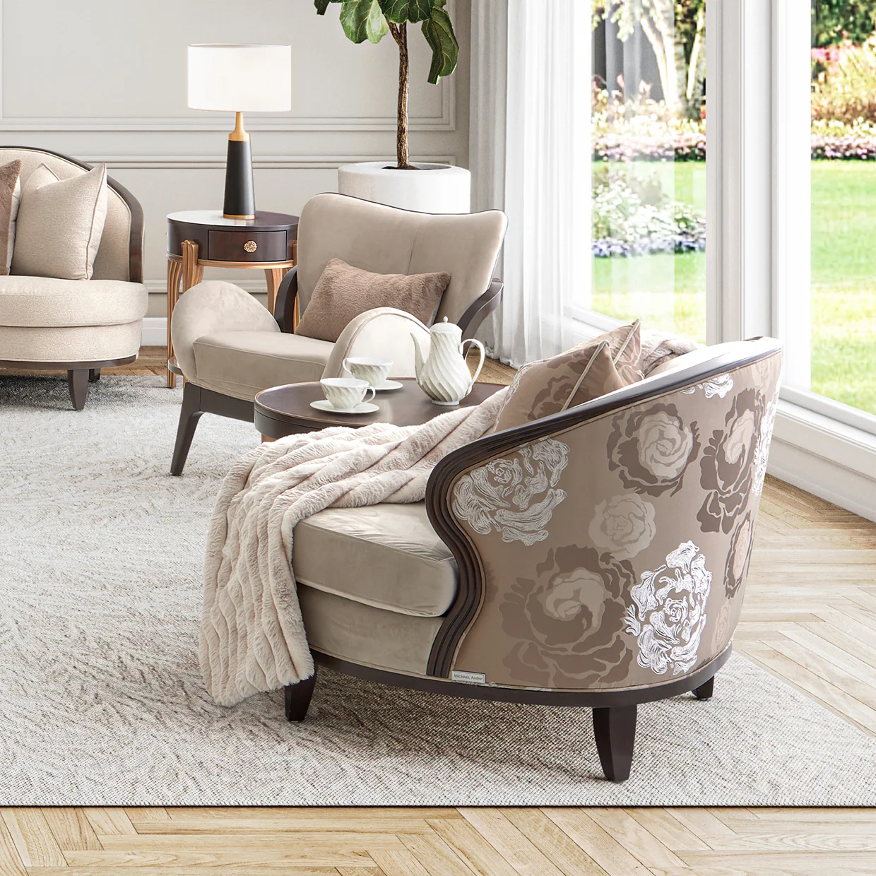 Michael Amini Camellia Field Caramel Accent Chair Ivory Caramel - Image 18