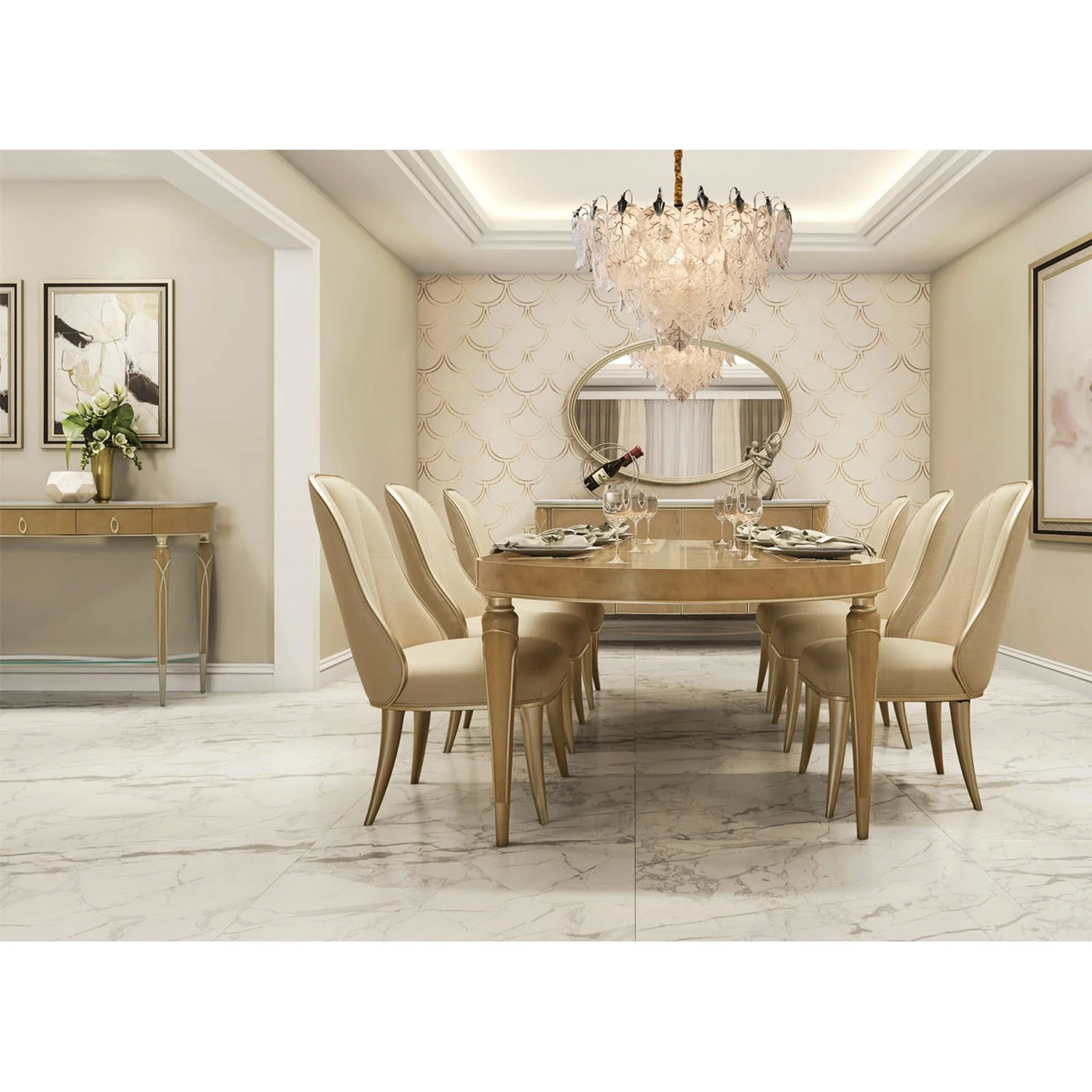 Michael Amini Villa Cherie Caramel Oval Dining Table - Image 3