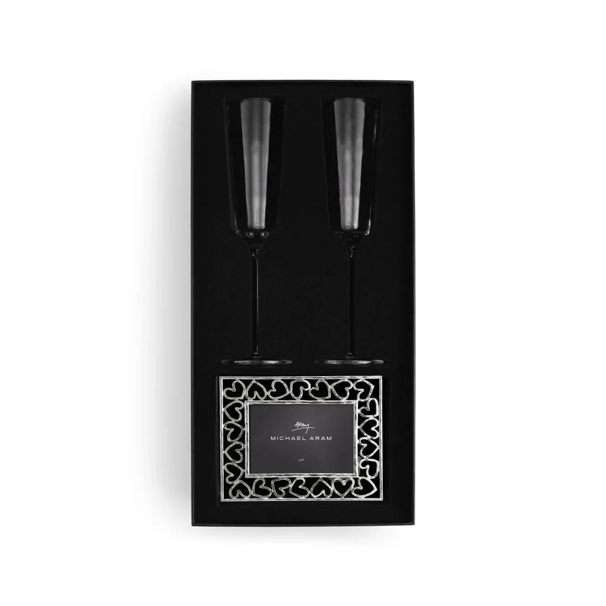 Michael Aram Reflective Champagne Flute & Heart Frame 4" x 6" Packaged Gift Set - Image 4