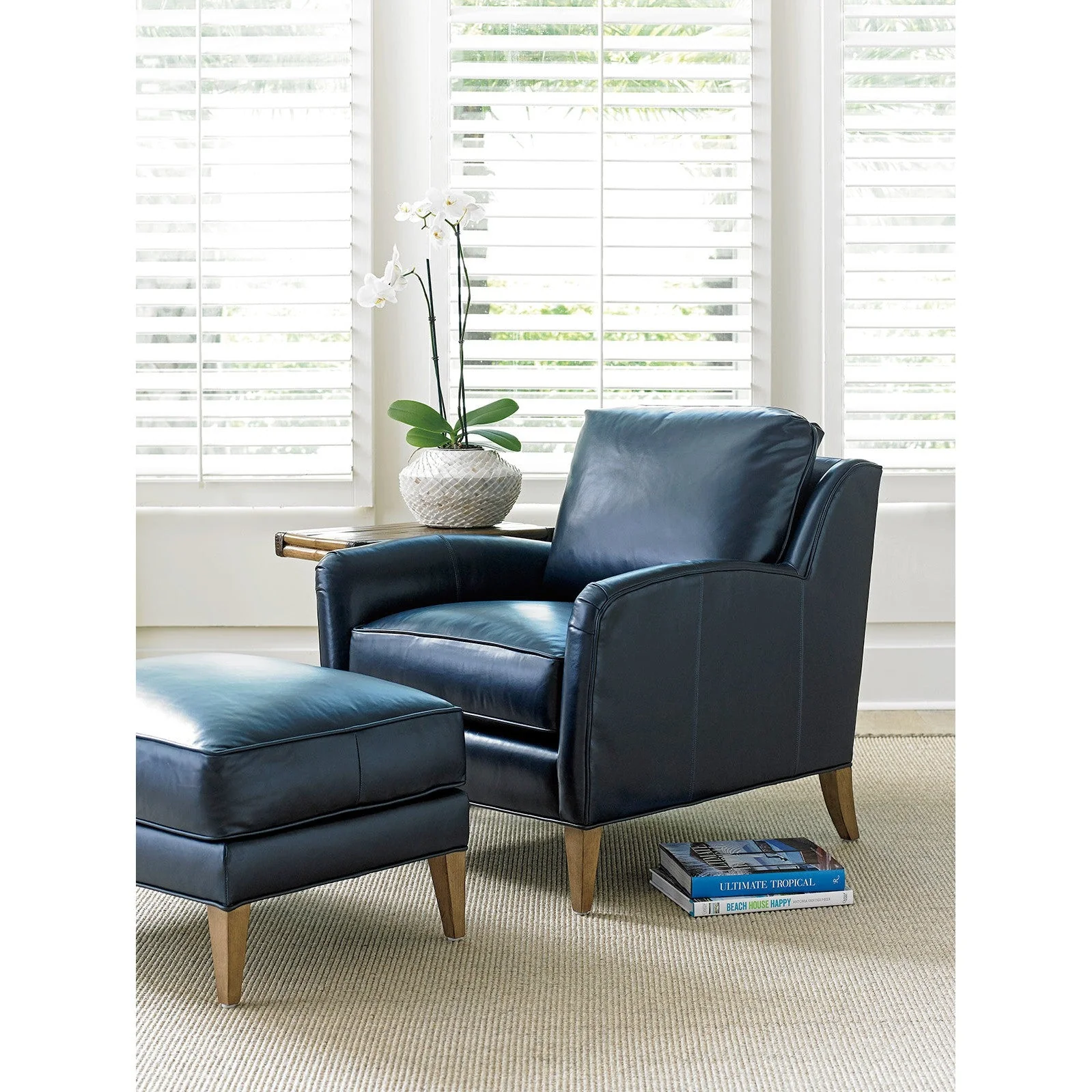 Tommy Bahama Home Twin Palms Coconut Grove Leather Ottoman - Image 3